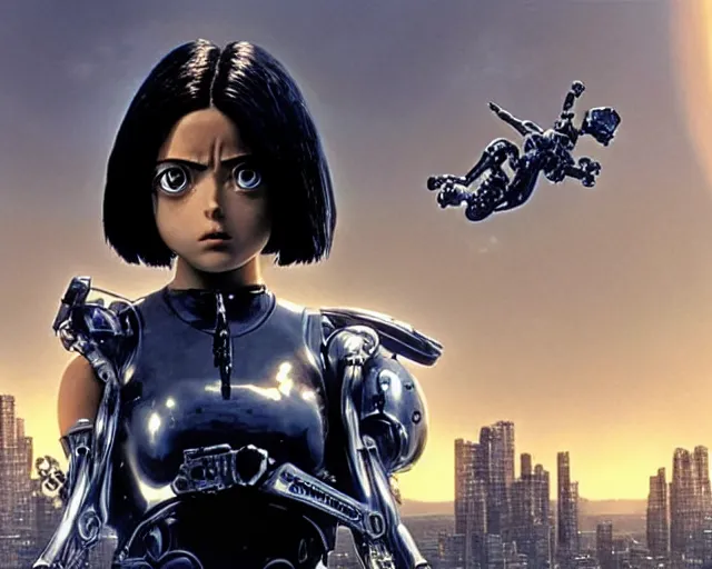 Image similar to a beautiful film still from battle angel alita by panos cosmatos, futuristic, cinematic lighting, highly detailed, photorealistic, high resolution