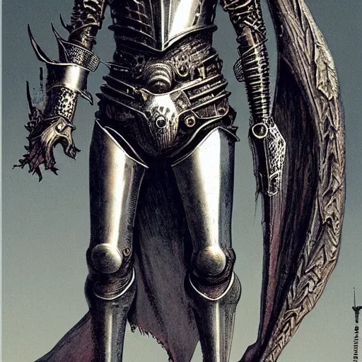 Prompt: a medieval styled cyborg armor, by hr giger, kentaro miura, wayne barlowe, bloodborne, dark souls, breathtaking, sense of awe