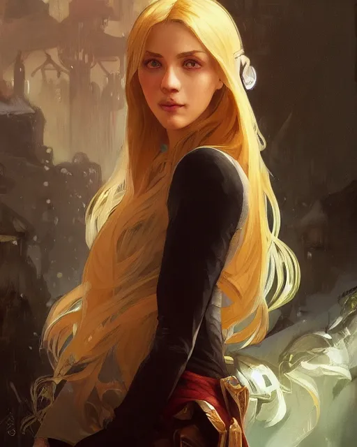 Image similar to '' Portrait of Beautiful blonde Slavic woman in her early 30’s, league of legends, LOL, fantasy, d&d, digital painting, artstation, concept art, sharp focus, illustration, art by greg rutkowski and alphonse mucha ''