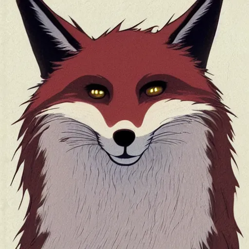 Image similar to ghibli, concept art illustration, fox, white background