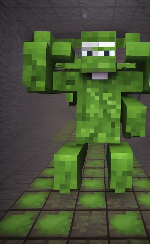 Image similar to mtg card trading, fantasy mtg card of Minecraft creeper, screenshot,4K HD