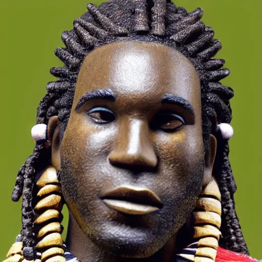 Image similar to burna boy as a tribal chief figurine, detailed product photo,