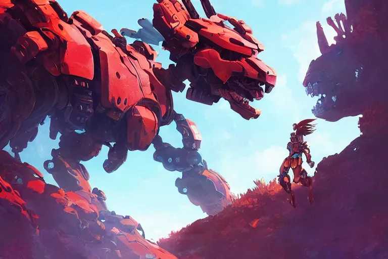 Image similar to fireclaw machine mecha animal beast robot of horizon forbidden west horizon zero dawn bioluminiscence, behance hd by jesper ejsing, by rhads, makoto shinkai and lois van baarle, ilya kuvshinov, rossdraws global illumination