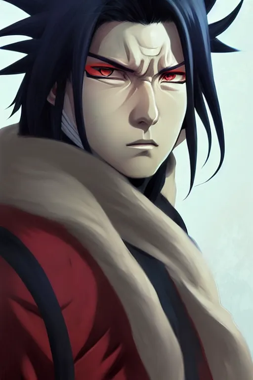 Image similar to portrait of madara uchiha from naruto shippuden, highly detailed, digital painting, artstation, concept art, smooth, sharp focus, illustration, art by artgerm and greg rutkowski and alphonse mucha, beautiful composition