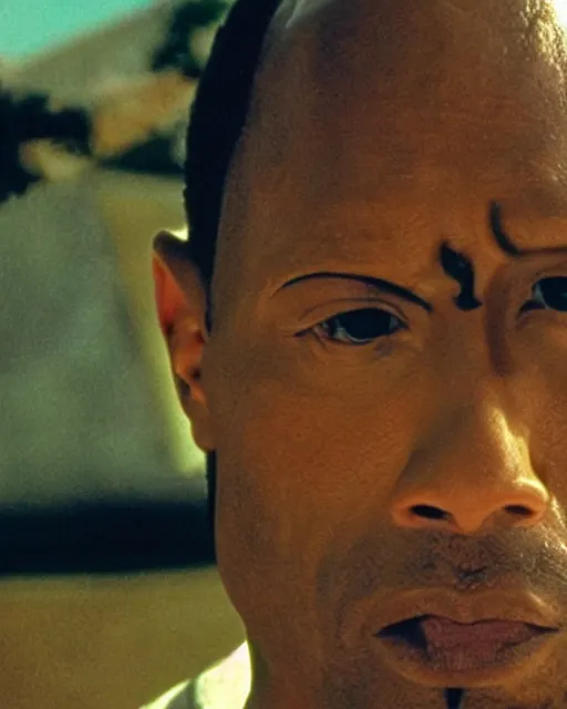 Image similar to Film still close-up shot of Dwayne Johnson in the movie Pulp Fiction. Photographic, photography