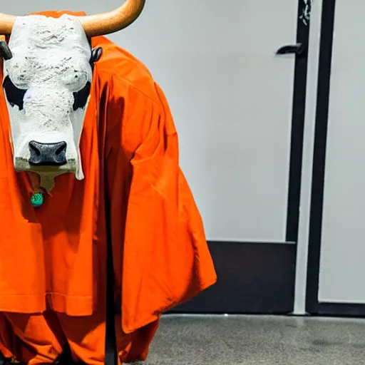 Image similar to bull disguised with orange inmate clothes