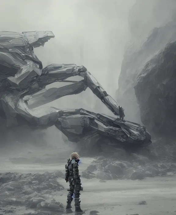 Prompt: surreal romantic metal gear prometheus horizontal white mecha building architecture by ruan jia, futuristic blame, white architecture in the beach in iceland, foggy, highly detailed, digital painting, arstation, concept art, hyperealistic octane render, unreal engine