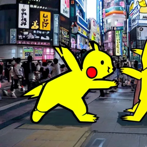 Image similar to a cybernetic giant pikachu attacking a futuristic tokyo