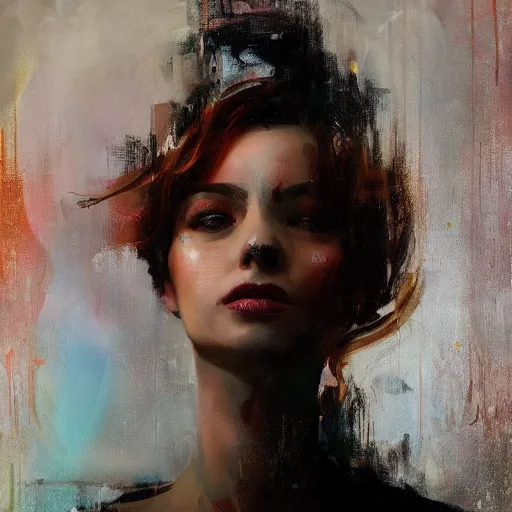 Prompt: a beautiful lady portrait, atmospheric, 8k, style of Adrian Ghenie