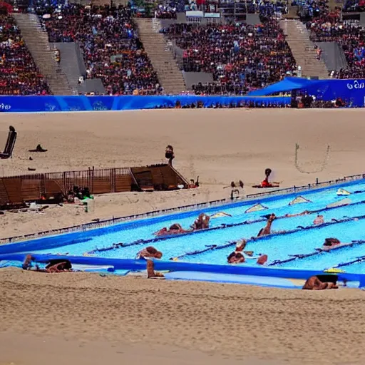 Image similar to olympic swimming in sand, instead of water there is sand, extremely coherent