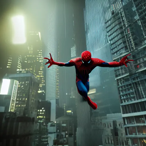 Image similar to a single venom and spider - man hybrid, dslr, cinematic, volumetric lighting, 8 k resolution, photorealistic