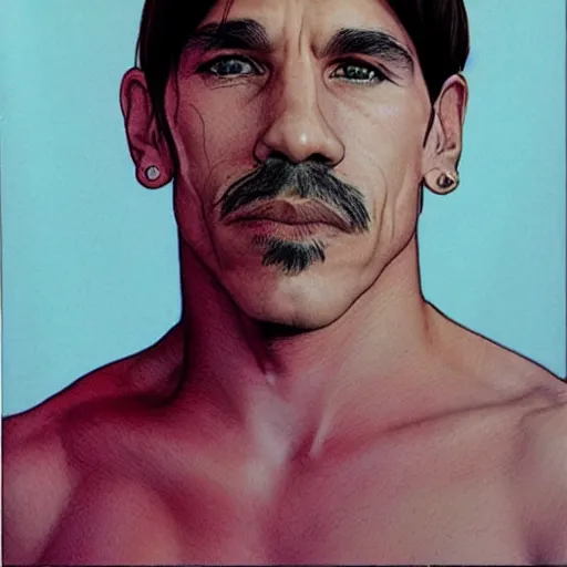 Prompt: Anthony Kiedis beautiful portrait, by Moebius