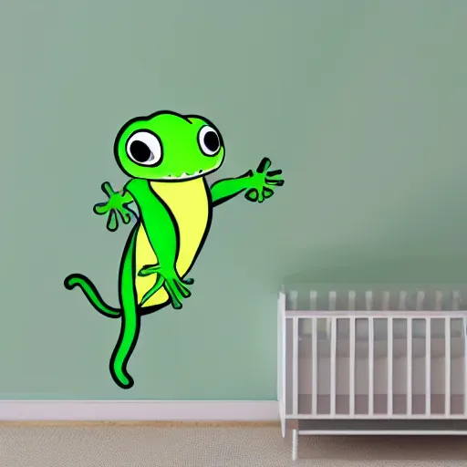 Image similar to cartoon sticker of cute light green gecko with white border and light gray background