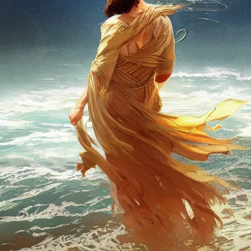 Prompt: Moses crossing a sea, highly detailed, digital painting, artstation, concept art, sharp focus, illustration, art by artgerm and greg rutkowski and alphonse mucha