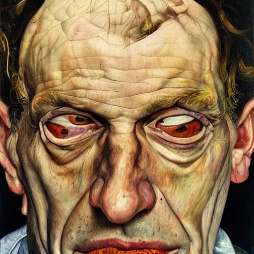 Image similar to high quality high detail painting by lucian freud, hd, portrait of possessed soul