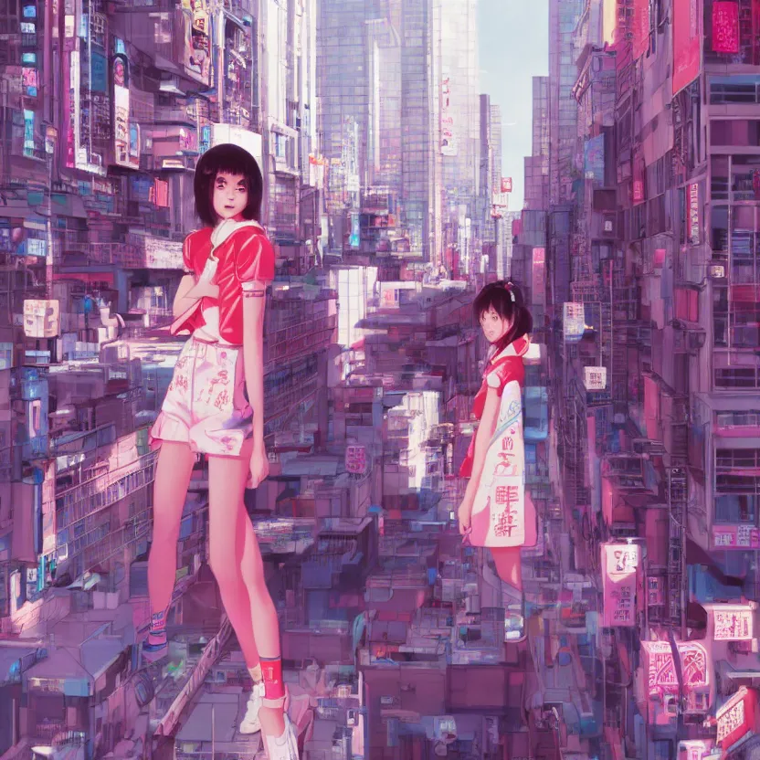 Image similar to 1 9 8 0 s japanese girl in a city pop city, hyper detailed, 8 k, trending, in artstation, digital painting, studio quality, cryengine, character design, smooth, sharp focus