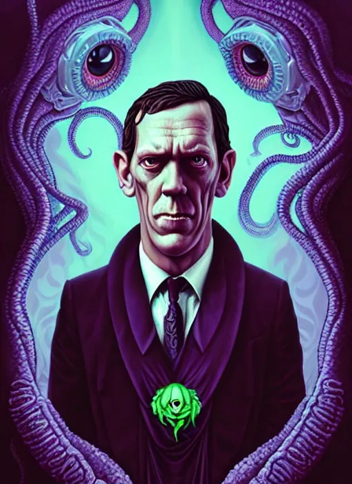 Image similar to lovecraft lovecraftian portrait of hugh laurie, cthulhu, pixar style, by tristan eaton stanley artgerm and tom bagshaw.