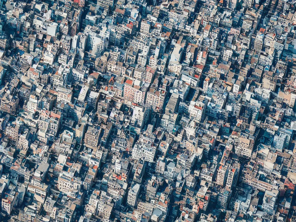 Prompt: drone view of a city, Brutalist architecture,sharp focus,telephoto lens,digital art 4k