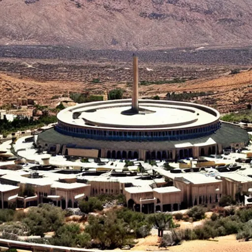 Prompt: the israeli parliament in the middle of the desert