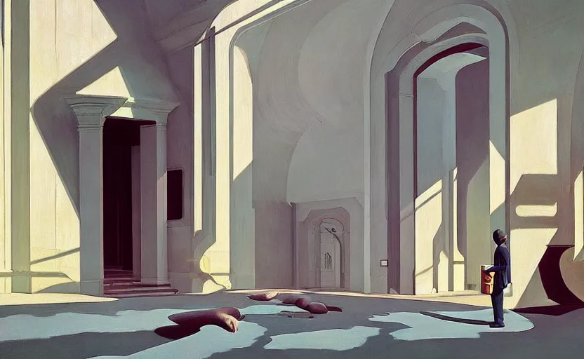 Prompt: inside a time machine portal to the church, very coherent, painted by Edward Hopper, Wayne Barlowe, painted by James Gilleard, airbrush, art by JamesJean