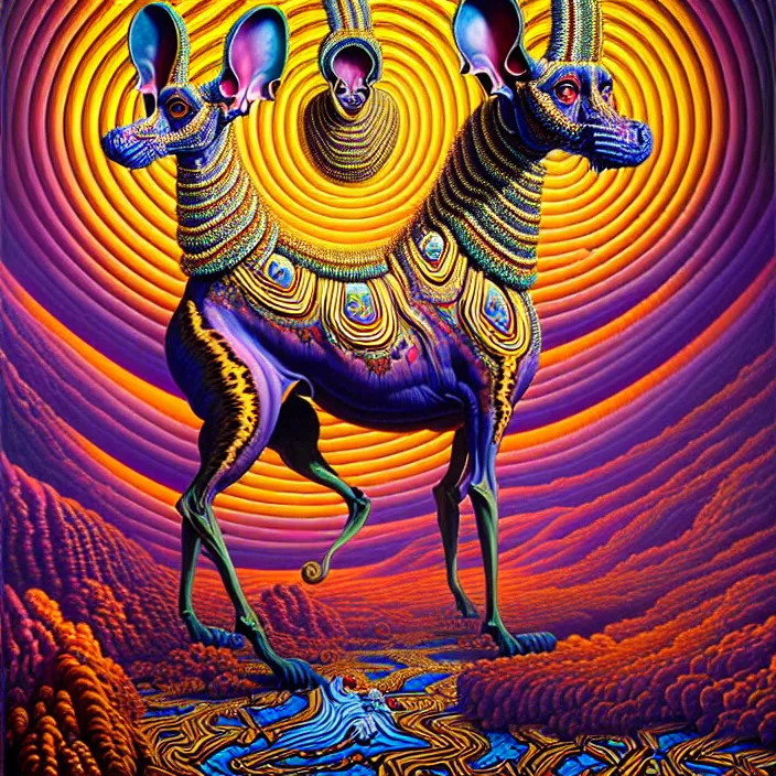 Prompt: beautiful oil painting, full length portrait of zulu dauphinois in baroque coronation robes 1701, Dan Mumford, Dan Mumford, Alex grey, hyacinthe rigaurd, highly detailed , lsd visuals, dmt fractal patterns, visionary art, psychedelic art, ornate, vaporwave, baroque, Greg rutkowski