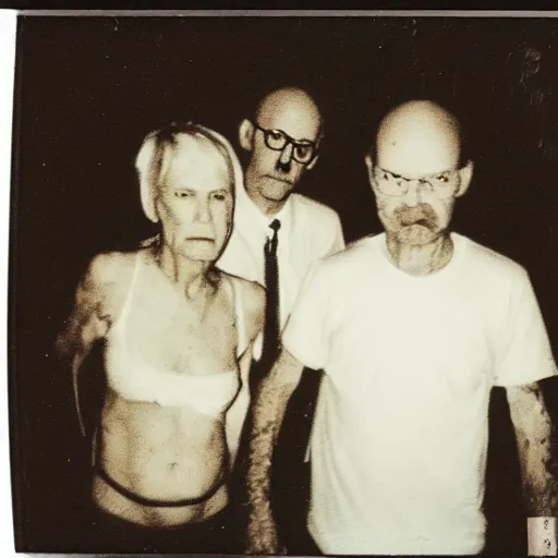 Image similar to a found polaroid photo of punk trash humpers in the backrooms