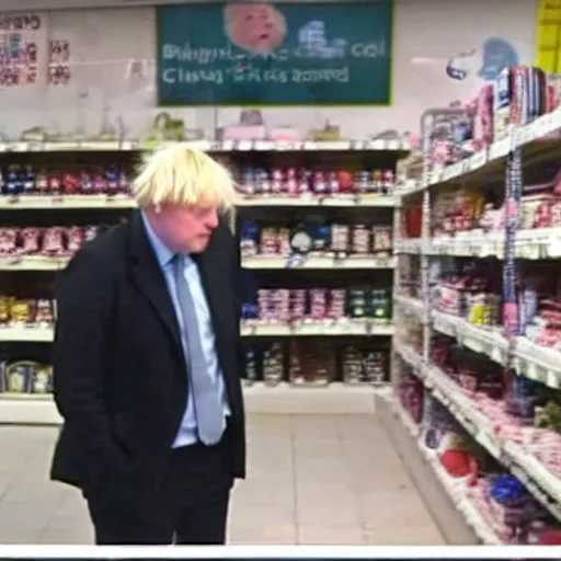 Image similar to cctv footage of Boris Johnson shoplifting