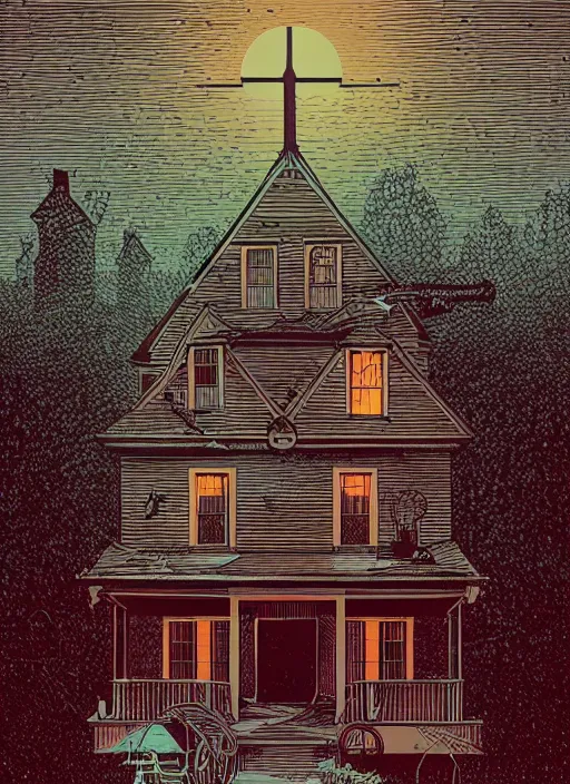 Image similar to house from The Amityville Horror (1979), Kilian Eng, Dan Mumford, detailed