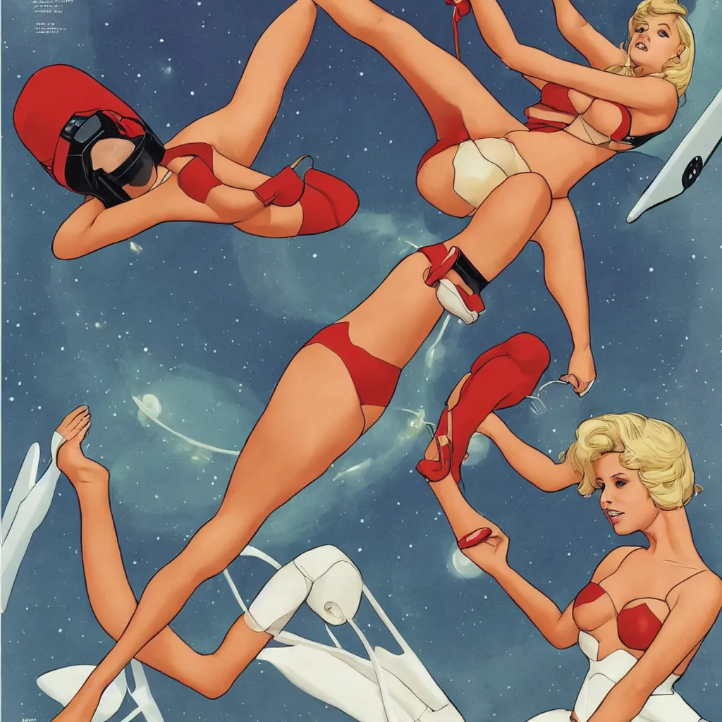Prompt: maxim playboy astronaut pin - up by phil noto