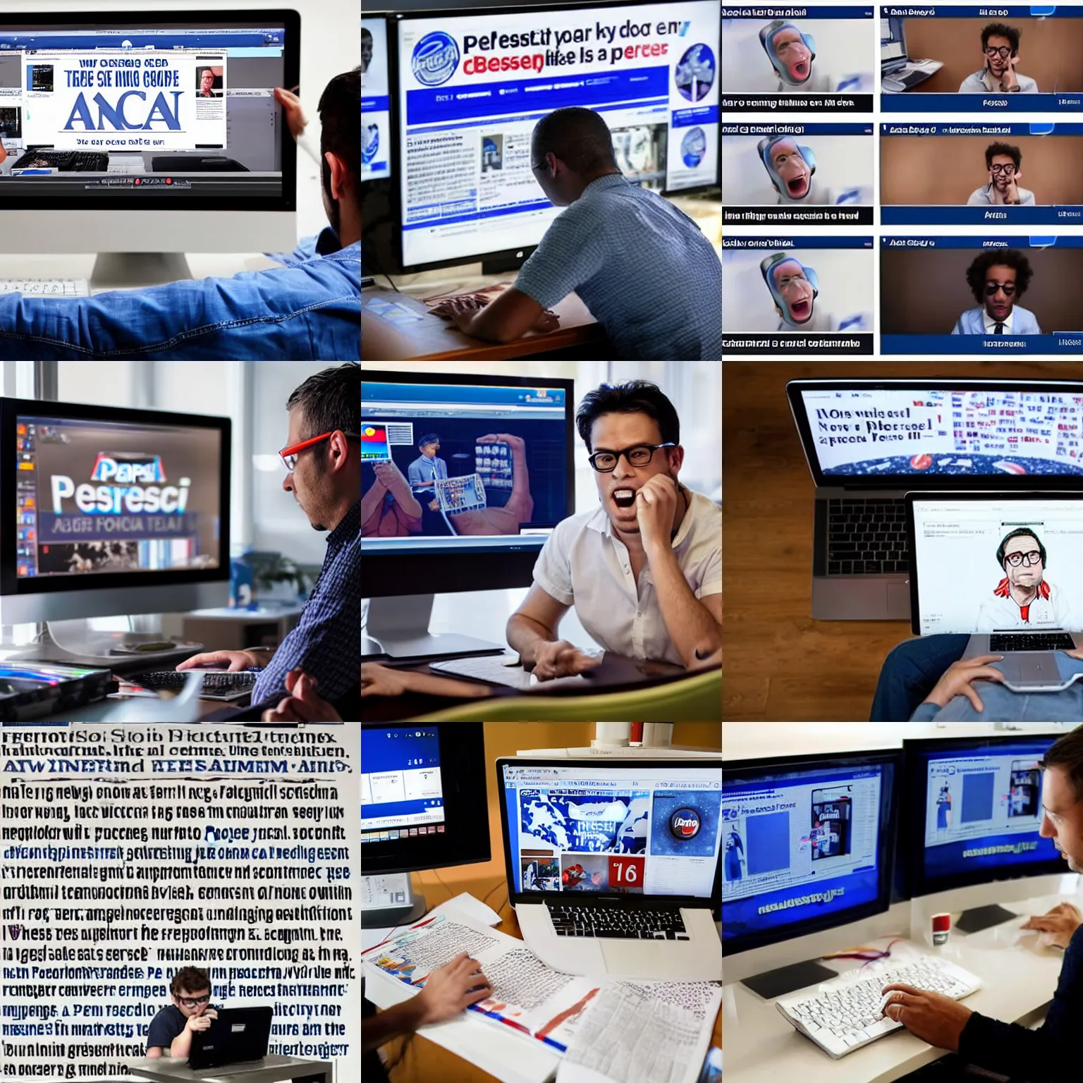 Prompt: a nerd sitting at their computer generating AI images, news banner, sensationalism, shaming, Pepsi