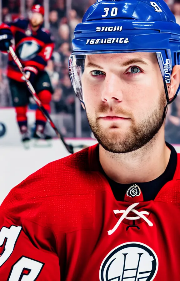 Image similar to nhl player portrait 4 k photography