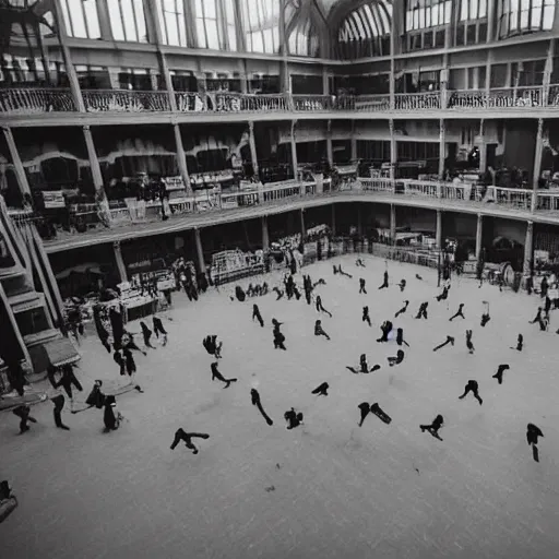 Image similar to mysterious photograph of people levitating in a large atrium