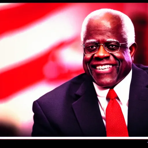 Image similar to Clarence Thomas watching a dumpster fire burn as he smiles, photo, cinematic, 8k