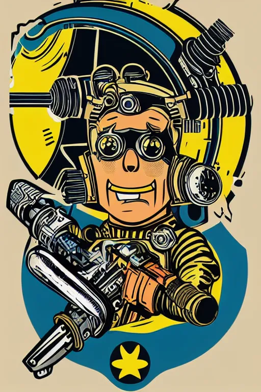 Image similar to fallout 7 6 retro futurist illustration art by butcher billy, sticker, colorful, illustration, highly detailed, simple, smooth and clean vector curves, no jagged lines, vector art, smooth andy warhol style