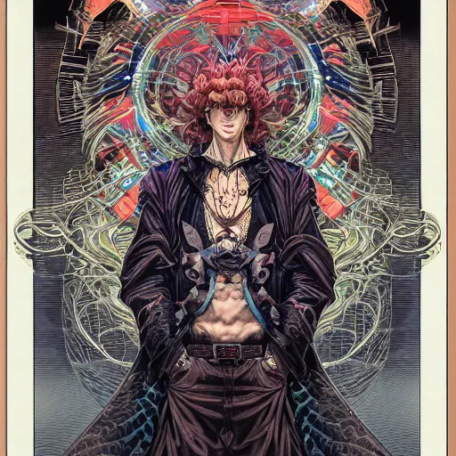 Prompt: portrait of crazy merlin, symmetrical, by yoichi hatakenaka, masamune shirow, josan gonzales and dan mumford, ayami kojima, takato yamamoto, barclay shaw, karol bak, yukito kishiro