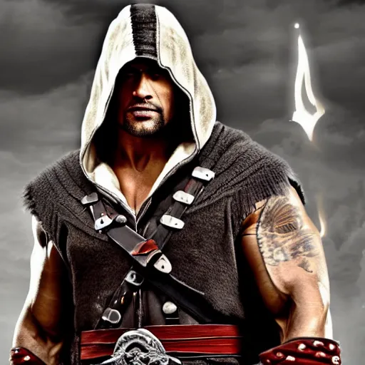 Image similar to dwayne johnson as ezio auditore