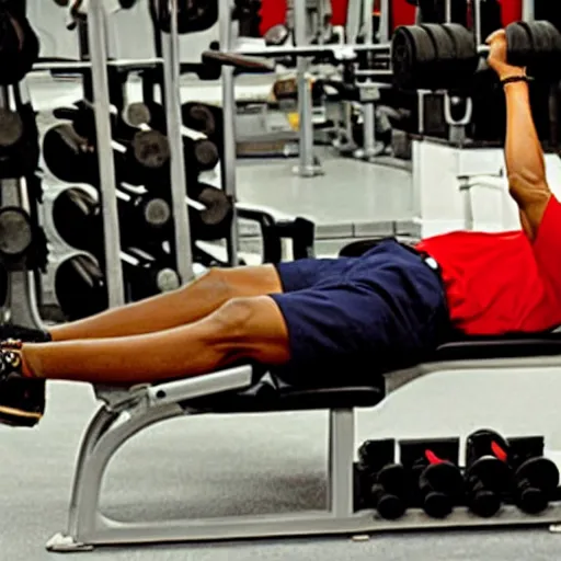 Image similar to barack obama doing bench presses lying down