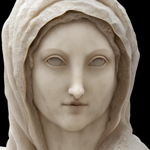 Prompt: a marble sculpture of the veiled virgin, cracked subsurface scattering, !face, !female, covered in intricate !detailed !!sheer veil , physically based rendering, photo realistic, top light , dark background