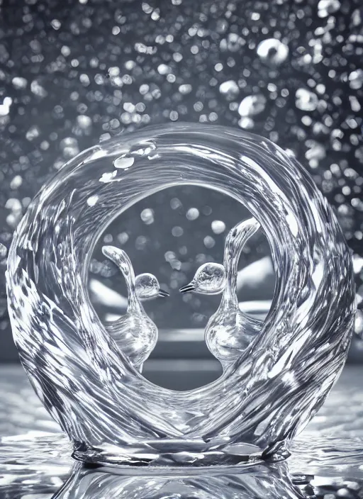 Prompt: closeup portrait of a Crystal glass duck, depth of field, zeiss lens, detailed, symmetrical, centered, fashion photoshoot, by Annie Leibovitz and Steve McCurry, David Lazar, Jimmy Nelsson, Breathtaking, 8k resolution, extremely detailed, beautiful, establishing shot, artistic, hyperrealistic, beautiful face, octane render