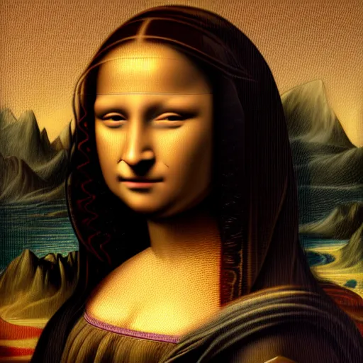 Image similar to a beautiful black Girl as the Mona Lisa. symmetrical, perfect body and face. dramatic angle, ornate, details, smooth, sharp focus, illustration, realistic, cinematic, artstation, award winning, rgb , unreal engine, octane render, cinematic light, macro, depth of field, blur, red light and clouds from the back, highly detailed epic cinematic concept art CG render made in Maya, Blender and Photoshop, octane render, excellent composition, dynamic dramatic cinematic lighting, aesthetic, very inspirational, arthouse by Leonardo da Vinci