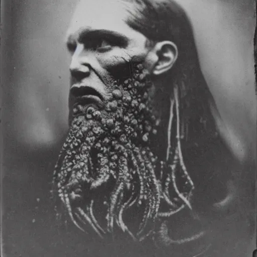 Prompt: Cthulhu civil war portrait, face tentacles, hp lovecraft, general uniform, black and white, wet-plate photography,