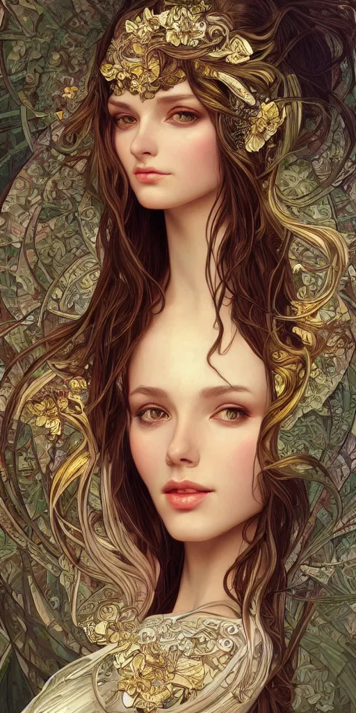 Image similar to a photograpic portrait of a pretty woman, angel, fantasy, intricate, elegant, highly detailed, digital painting, artstation, centered, concept art, smooth, sharp focus, illustration, art by artgerm and h r giger and alphonse mucha