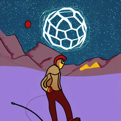 Prompt: digital art of man in space playing disk golf.