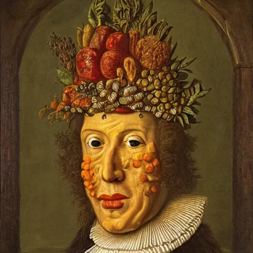 Image similar to portrait of king charles the 4 th made of fruits and vegetables by arcimboldo