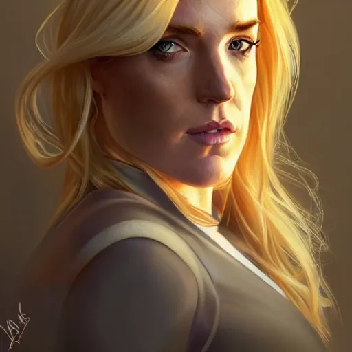 Prompt: Caity Lotz with blonde hair as Power Girl, western, D&D, fantasy, intricate, elegant, highly detailed, digital painting, artstation, concept art, matte, sharp focus, illustration, art by Artgerm and Greg Rutkowski and Alphonse Mucha