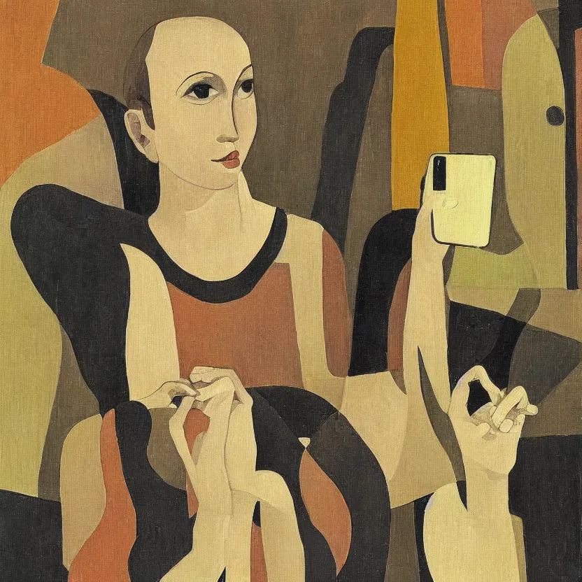 Image similar to a painted portrait of a smartphone by felice casorati, aesthetically pleasing and harmonious natural colors, expressionism