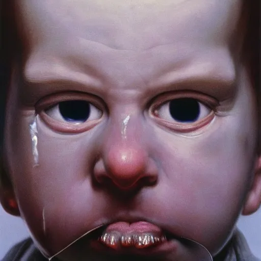 Image similar to high quality high detail painting by gottfried helnwein and lucian freud, hd, portrait of a dangerous psychopath, intense demonic look in the eyes, photorealistic lighting