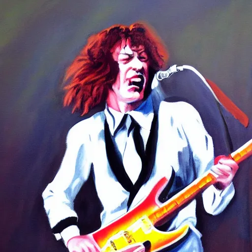 Prompt: Angus Young in stage, painting