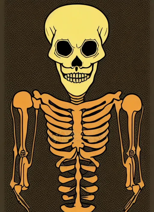 Image similar to a creepy alien skeleton, spooky halloween theme, color illustration line art style