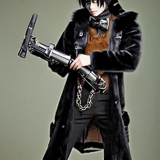 Prompt: anime cat men fur with steampunk style guns